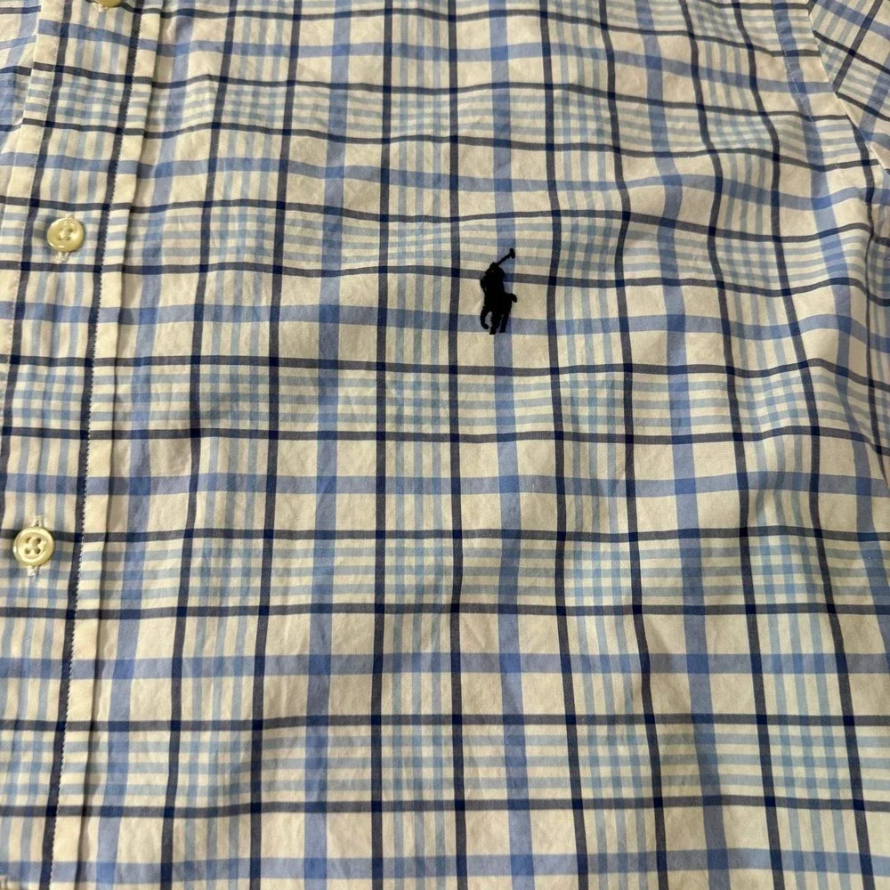 Polo Ralph Lauren Mens XLT Blue White Plaid Cotton Stretch Button Down Shirt